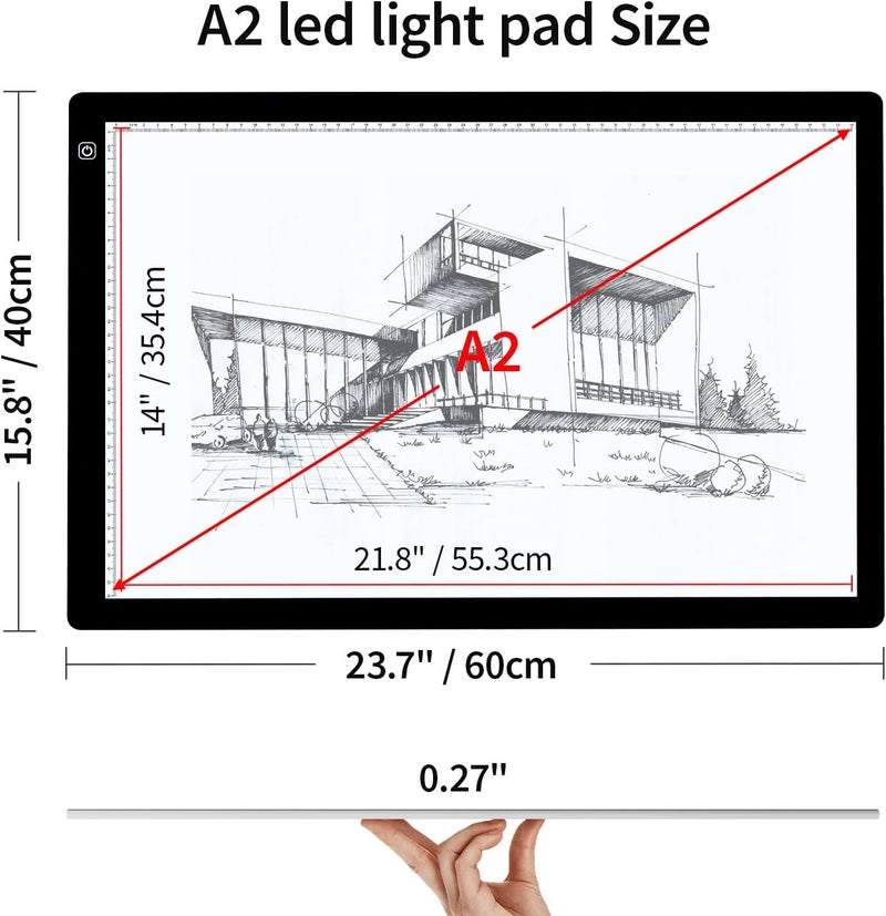 Zocelight A2 Light pad,7mm Ultra-Thin led Light Box,3 Levels Dimming/Stepless Dimming Light Table with 2 Clips and 12V 2A Adapter,Large Light Board for Diamond Painting,Drawing,Sketching,Tattoo - Image 4